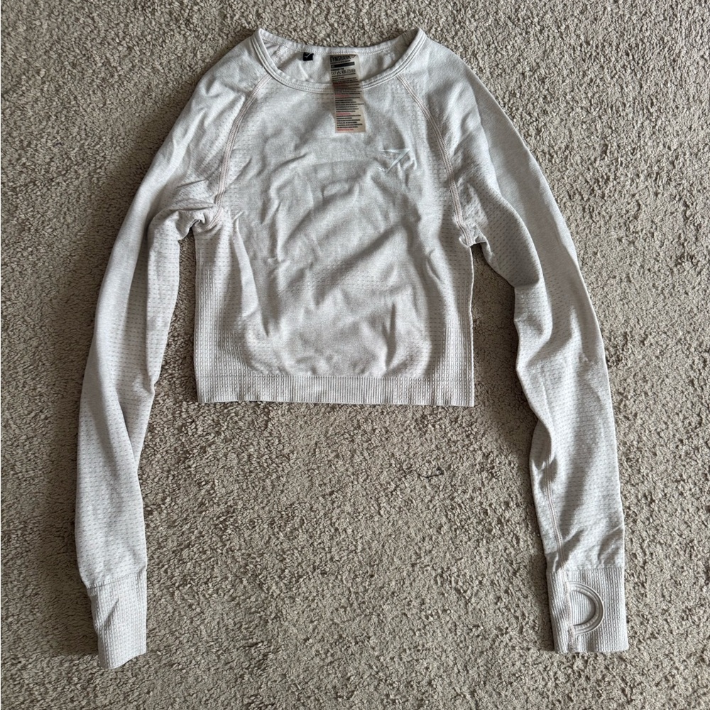 Women's White Cropped Gymshark Long-Sleeve Sweatshirt